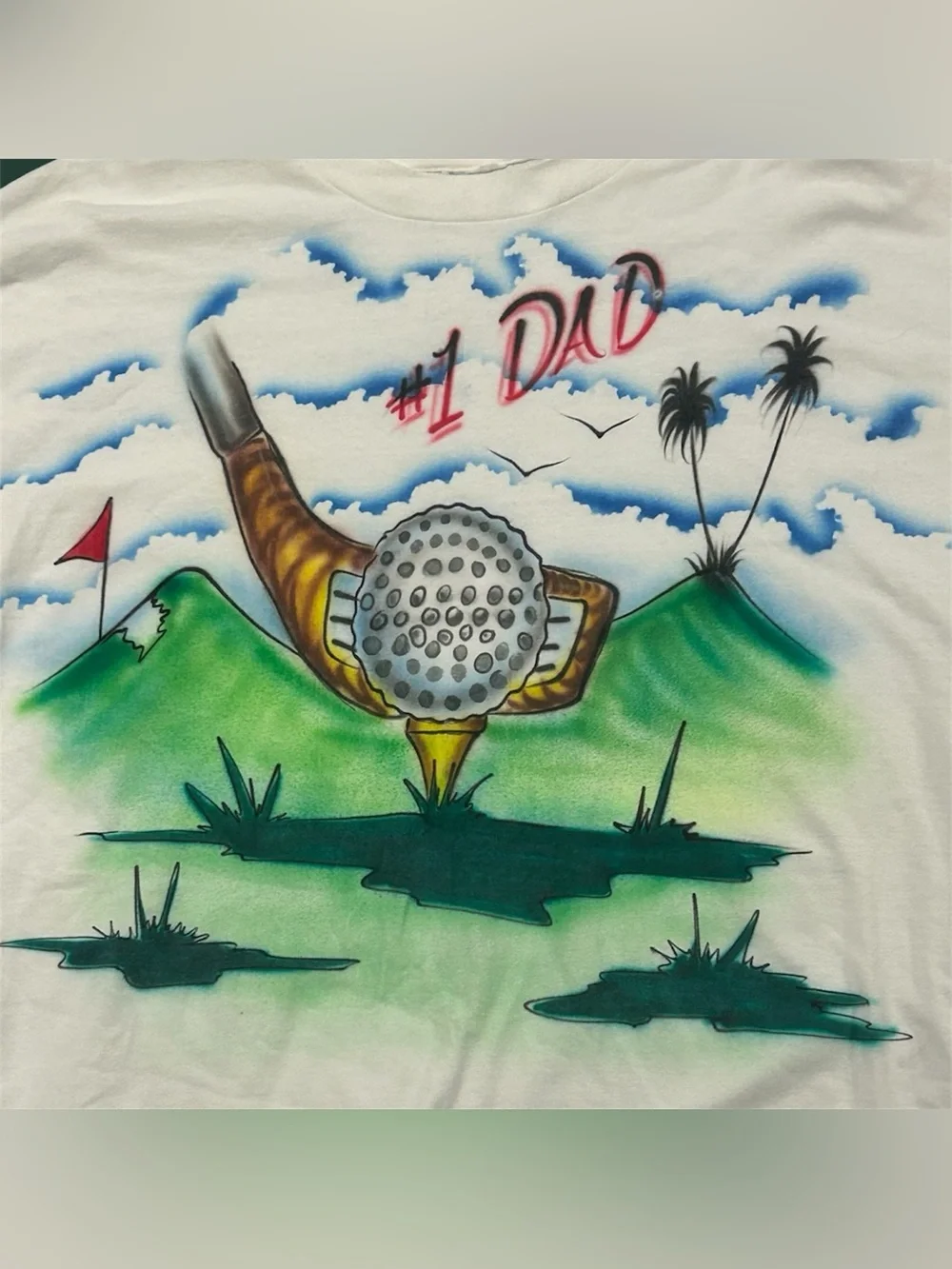 Vintage Homemade Airbrush Men’s Golf Graphic Tshirt No 1 Dad!